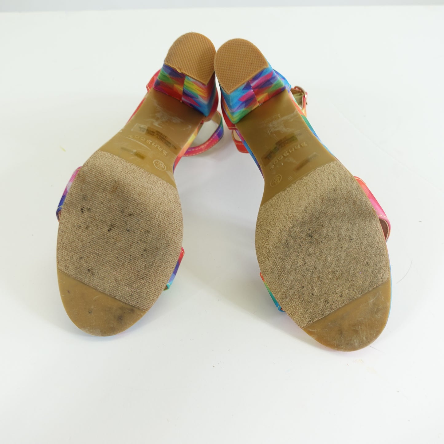 Geometric Rainbow Print Ankle Strap Heels (Size 8.5)
