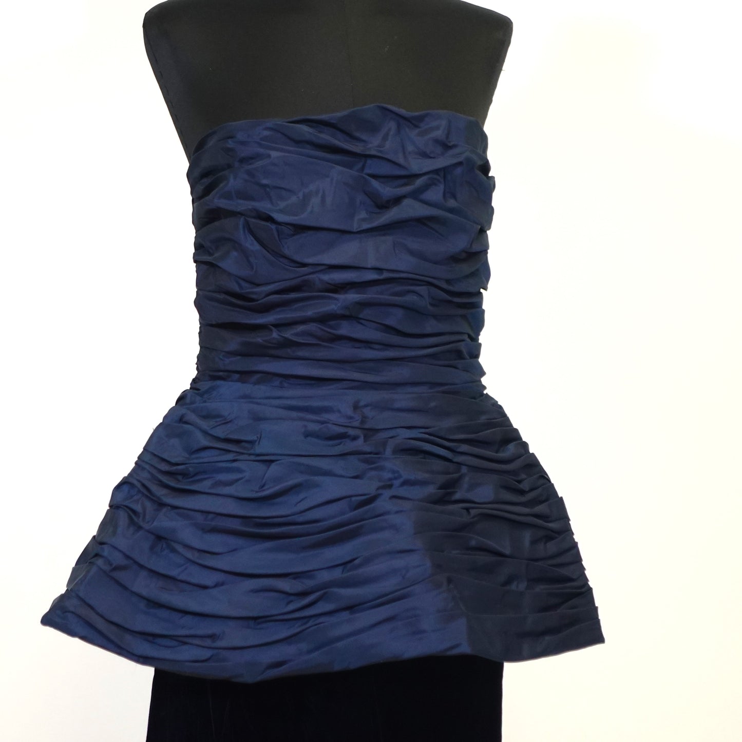 Vintage Deep Blue Pleated Peplum and Velvet Gown