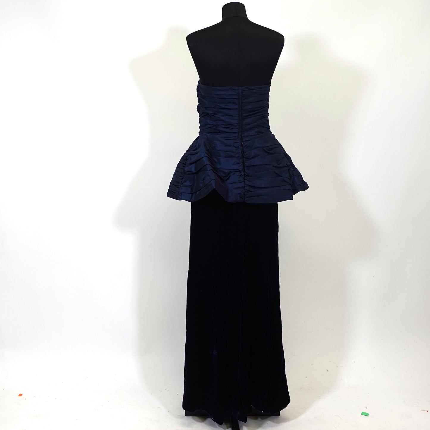 Vintage Deep Blue Pleated Peplum and Velvet Gown
