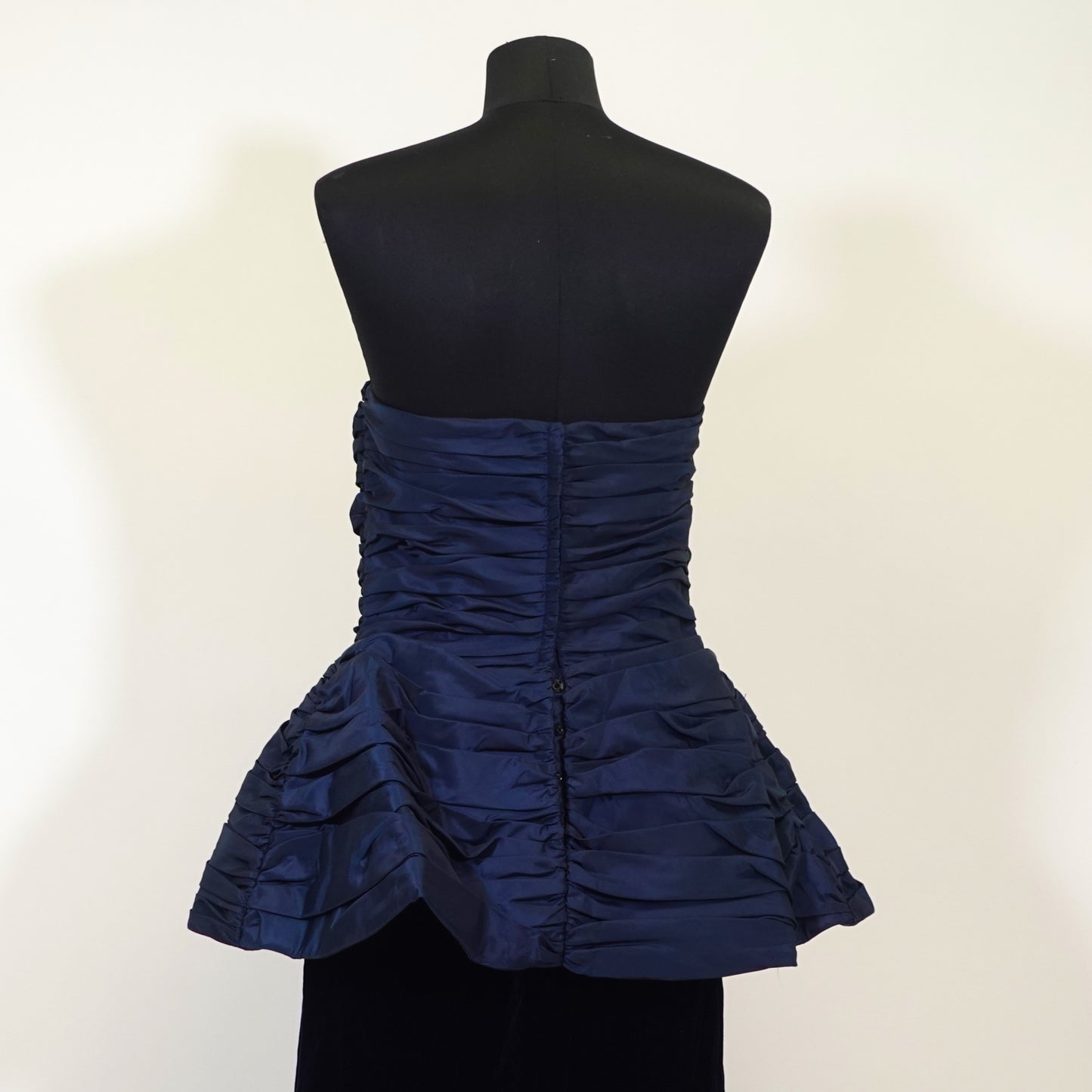 Vintage Deep Blue Pleated Peplum and Velvet Gown