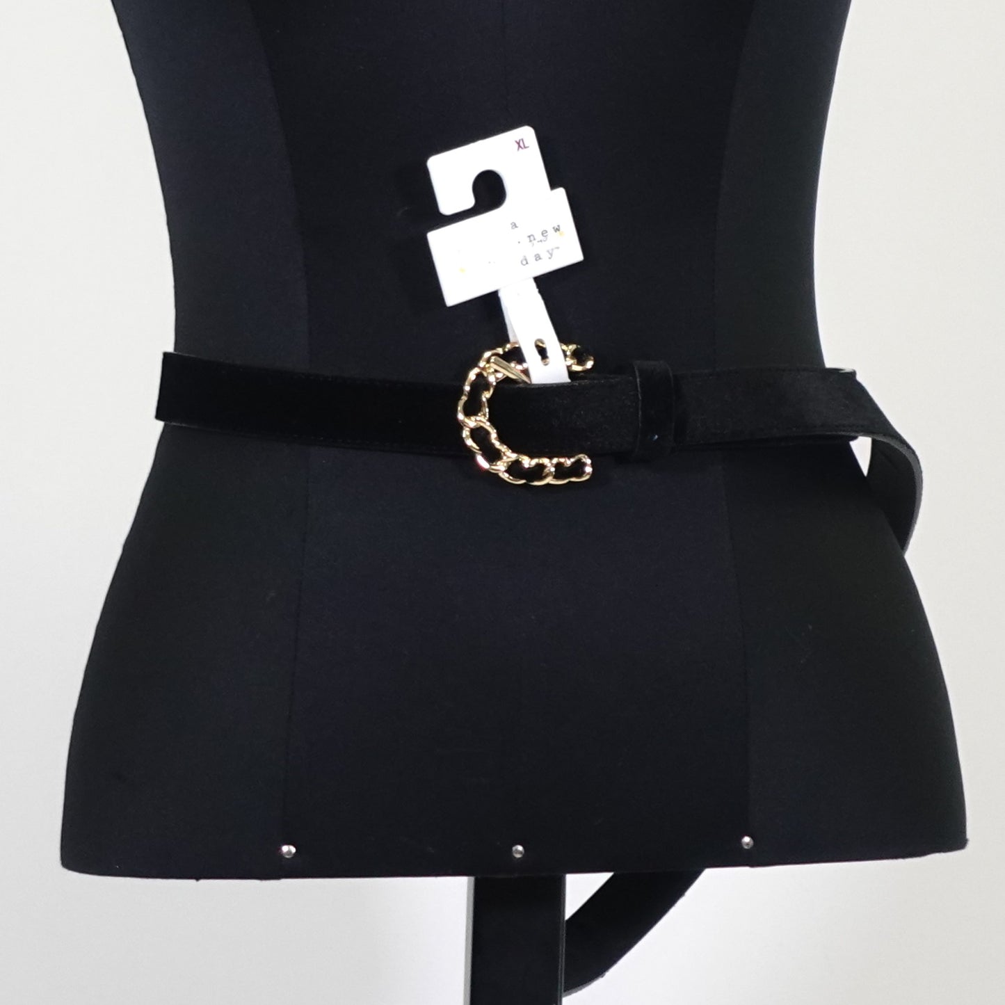Black Velvet Belt with Gold Chain Link Buckle NWT