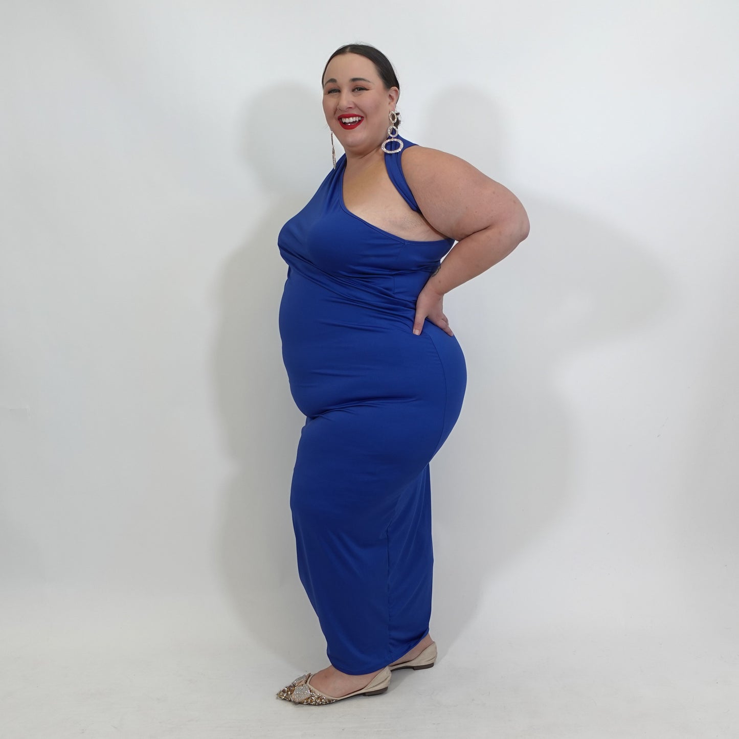 Blue One Sleeve Midi Dress