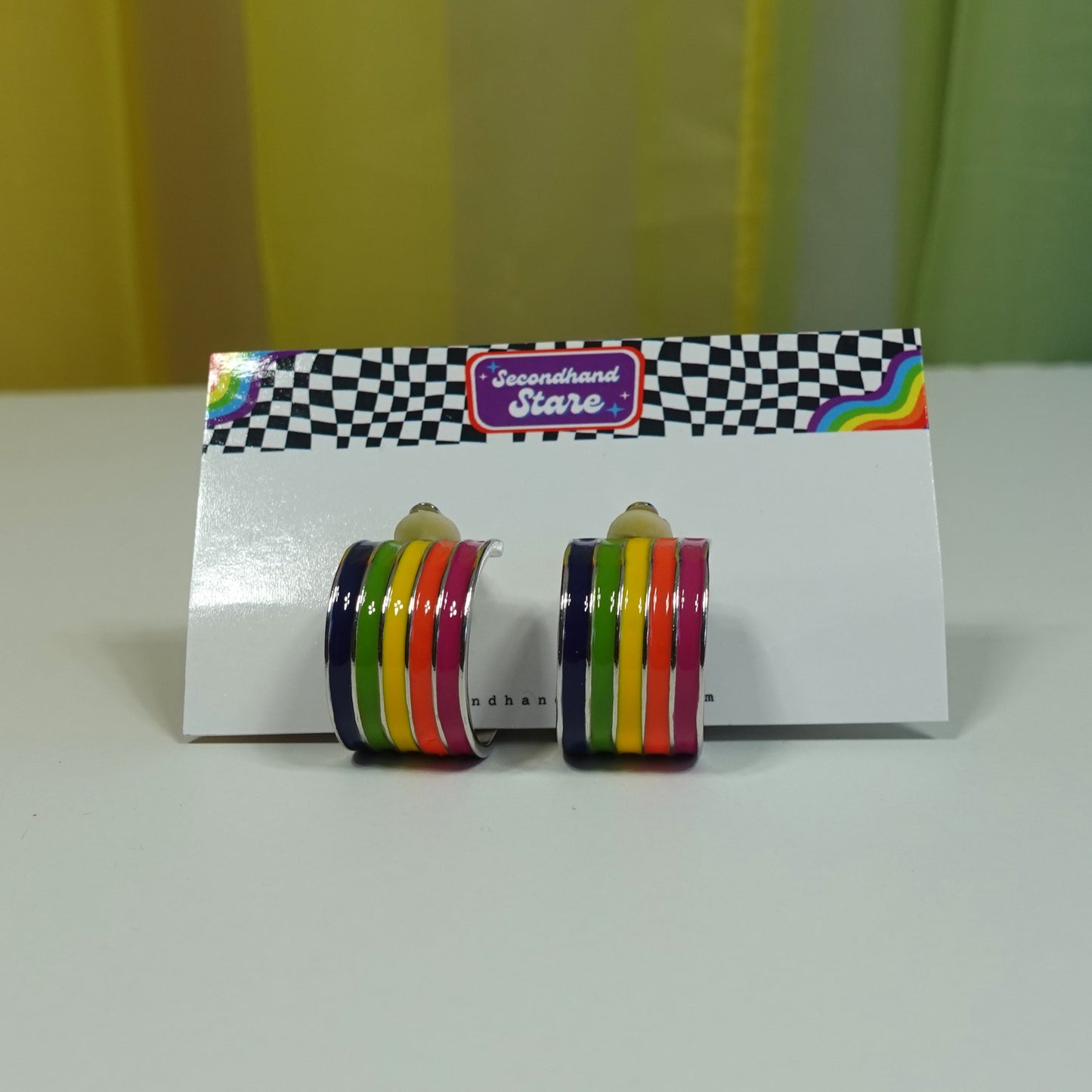 Rainbow Hoop Clip On Earrings