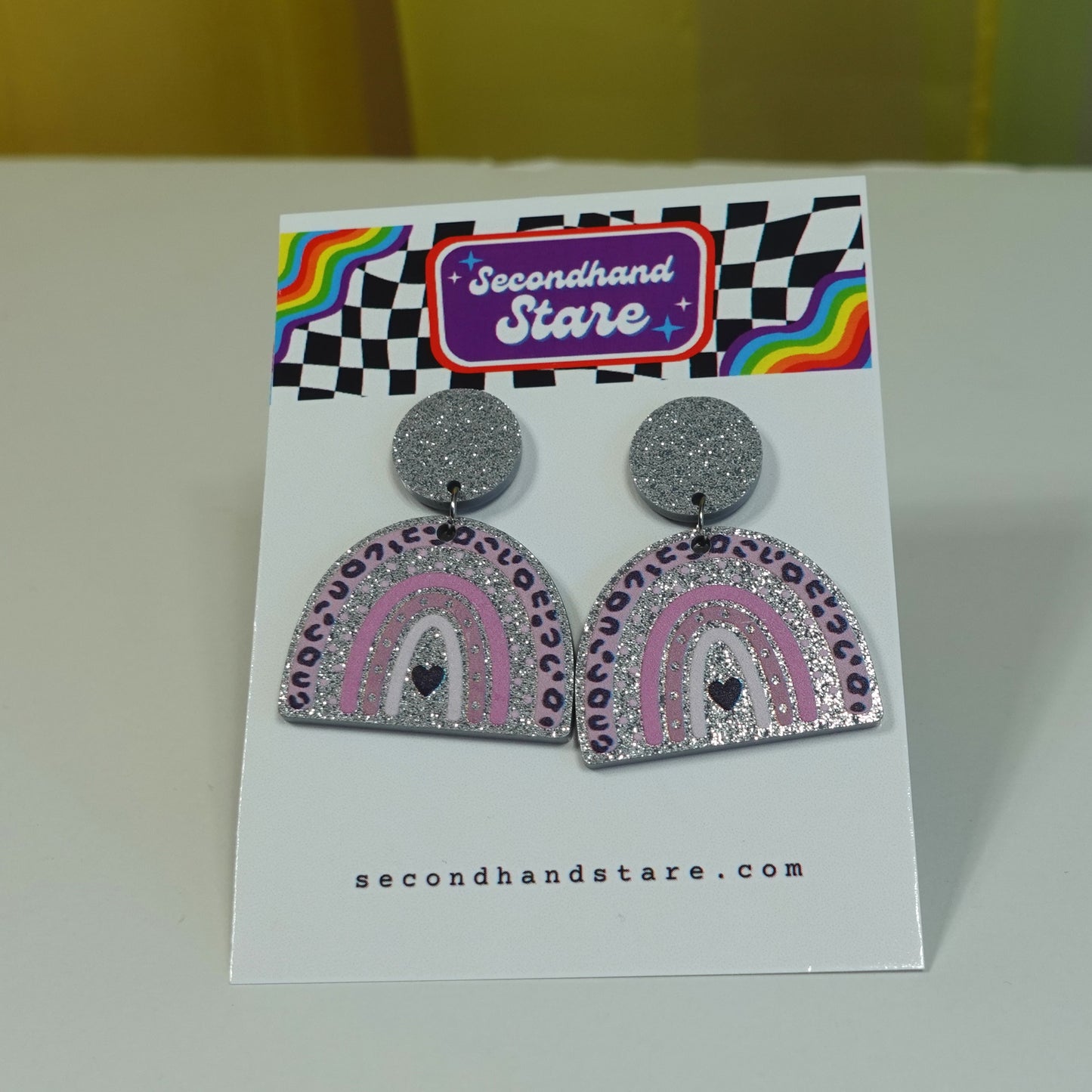 Acrylic Silver, Grey and Pink Rainbow with Cheetah Print