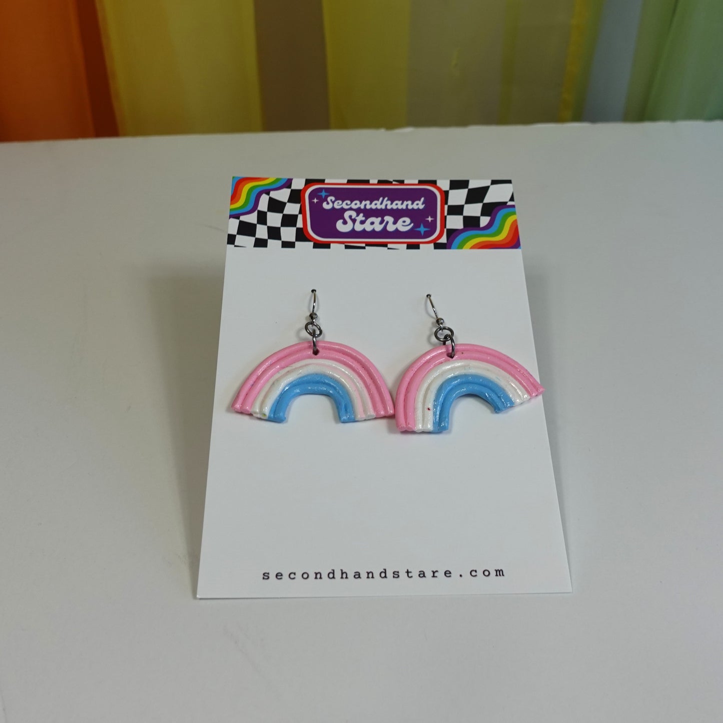 Handmade Clay Trans Flag Earrings