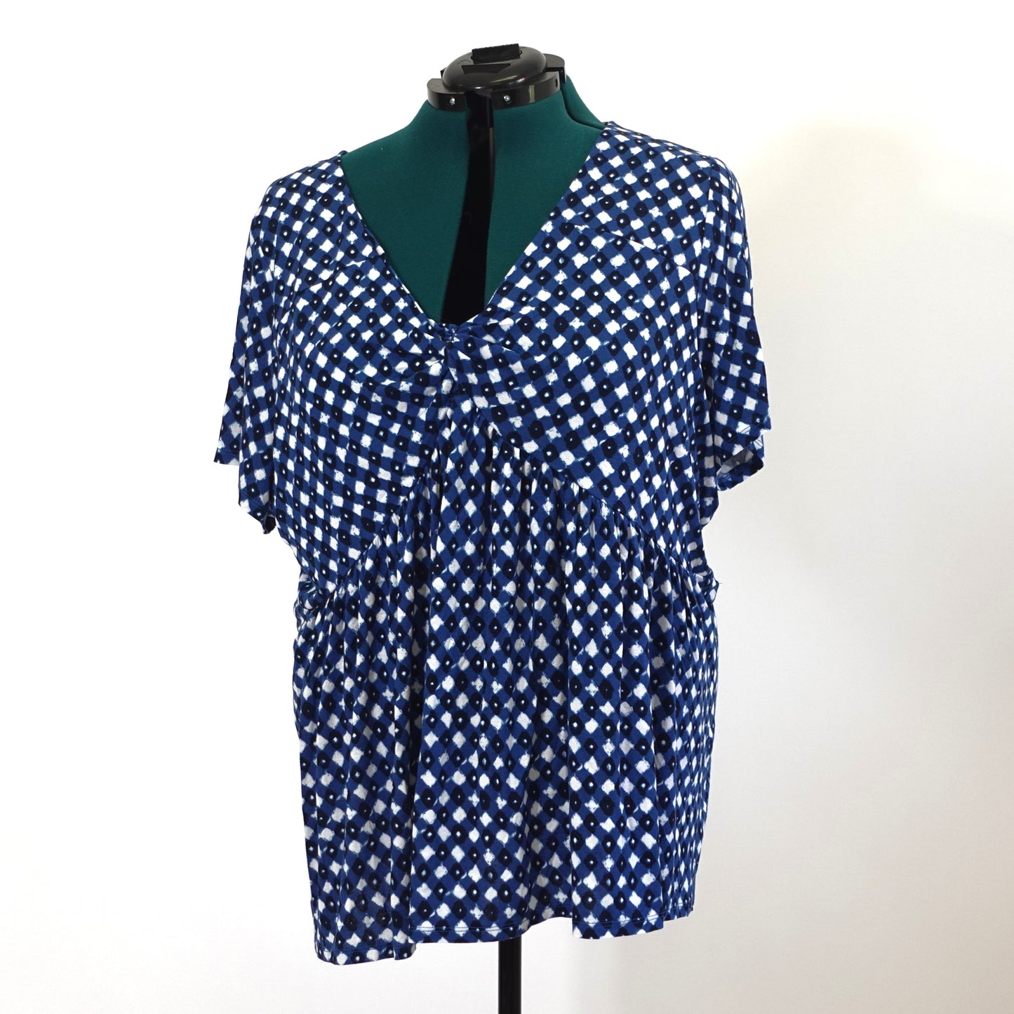 Blue Diamond Print Peasant Top