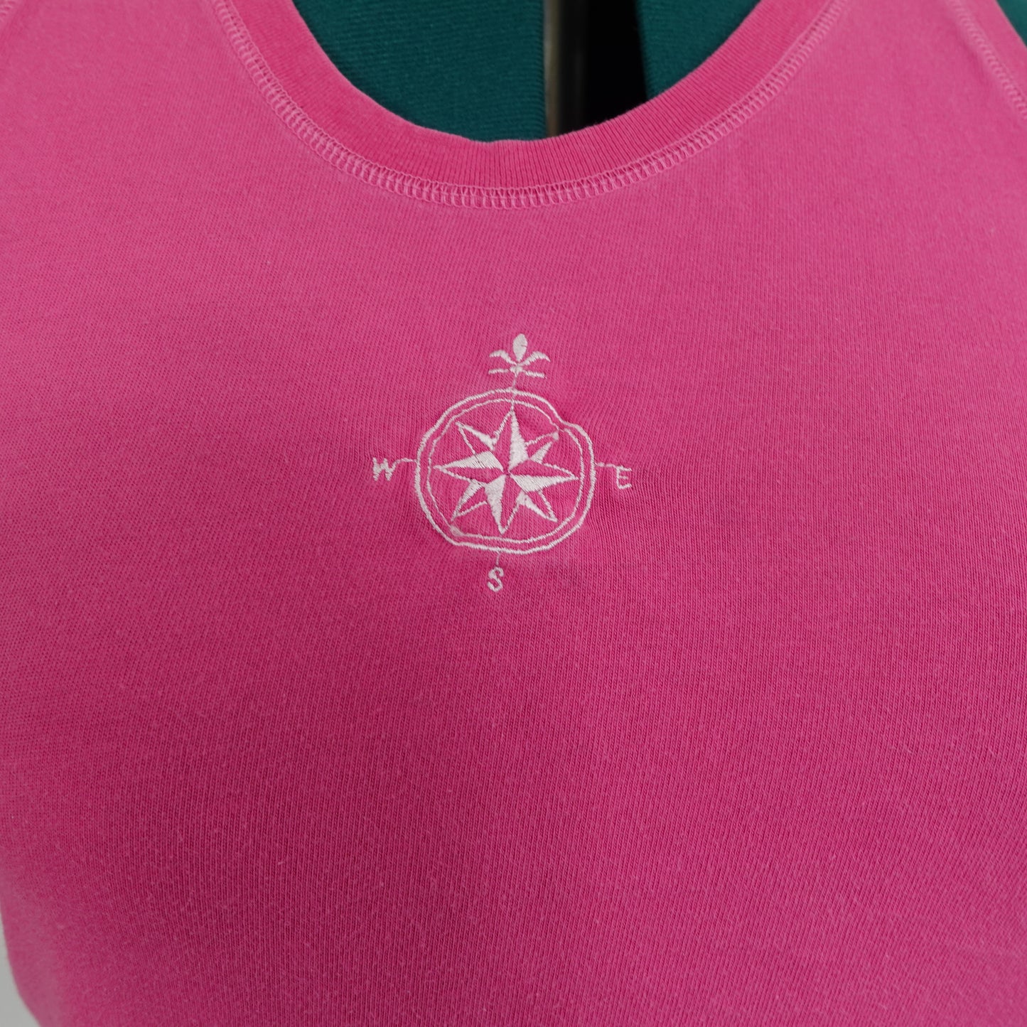 Vintage Pink Tank with White Embroidered Compass