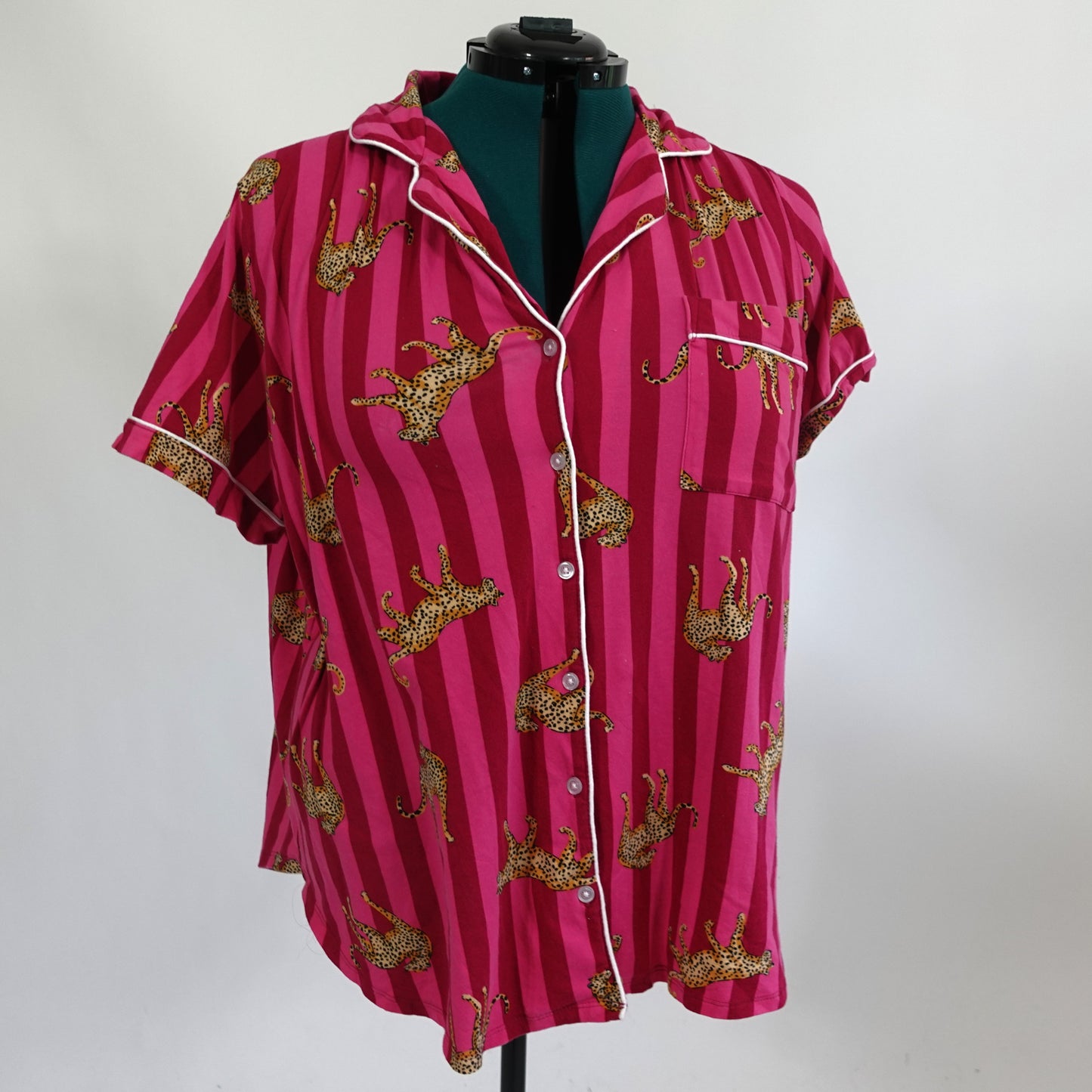 Pink Stripe and Cheetah Button Up Top