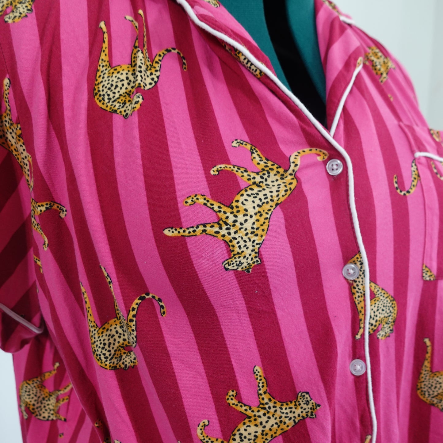 Pink Stripe and Cheetah Button Up Top