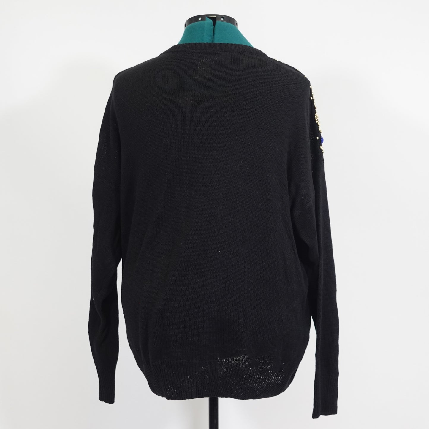 Vintage Black Sweater Rhinestone Beaded Neck
