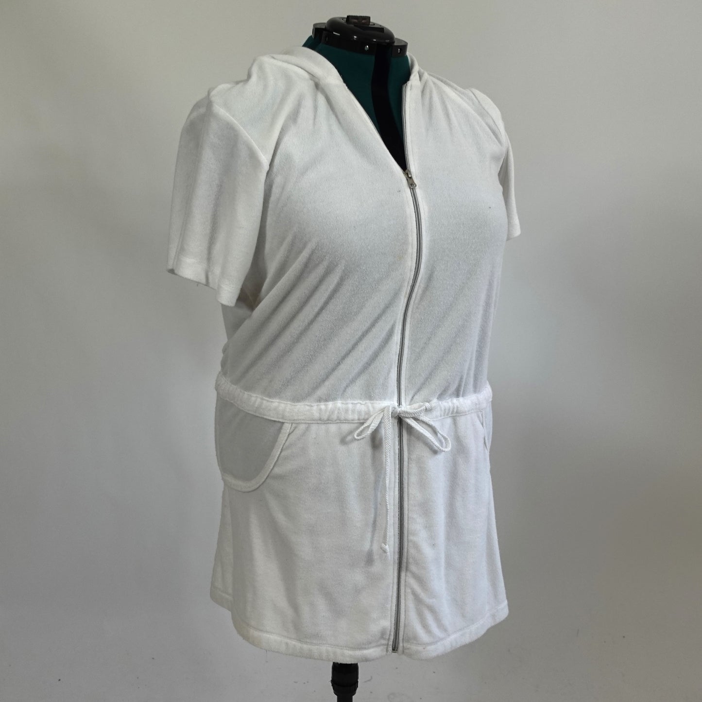 White Terrycloth Zip Up Coverup Dress