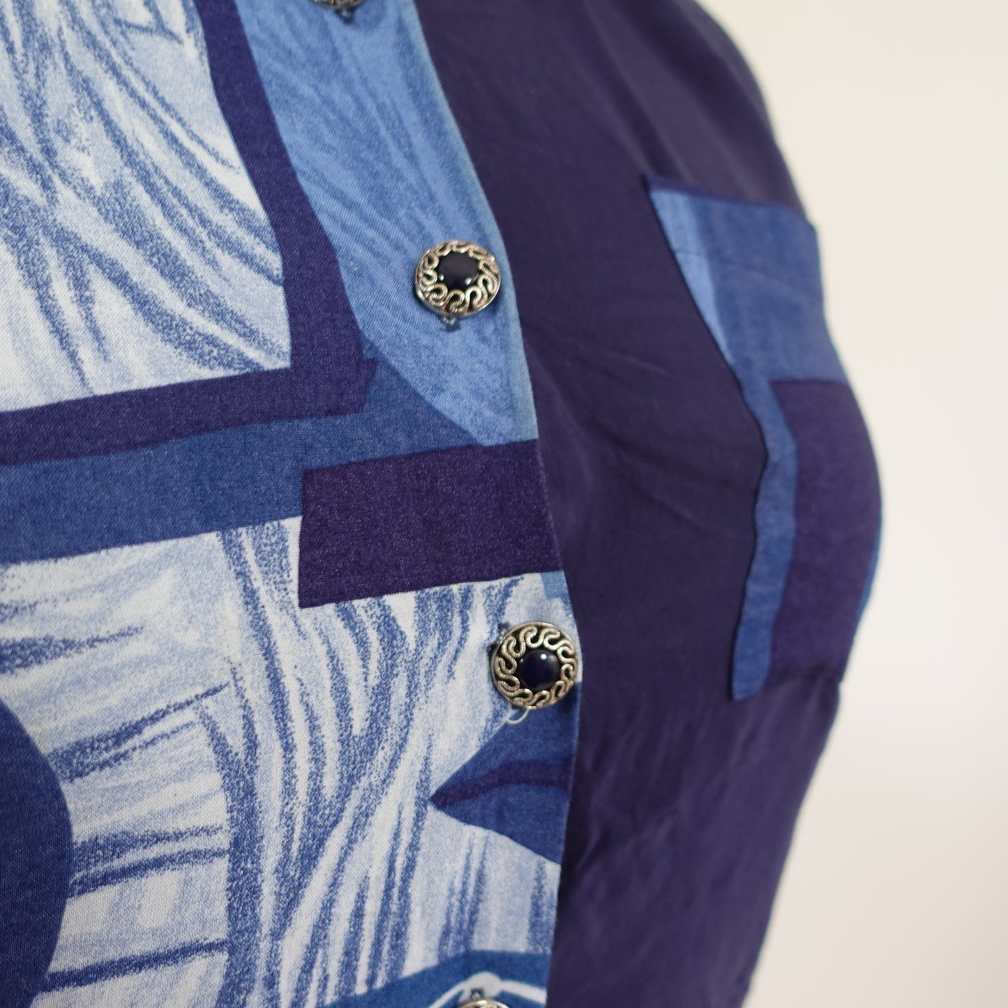 Vintage Blue Printed Button Up