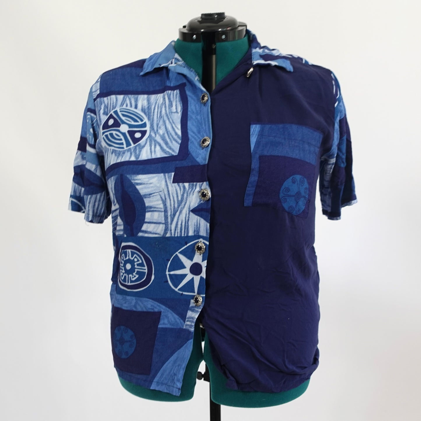 Vintage Blue Printed Button Up
