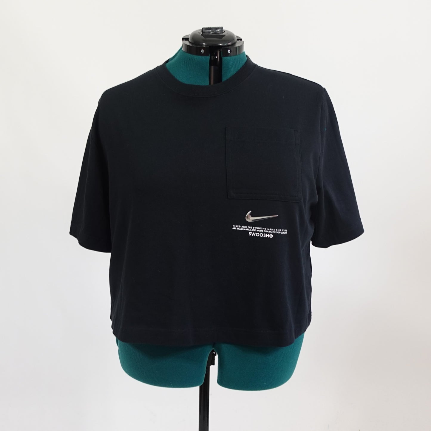 Nike Black Cropped Pocket Tee with Silver Swoosh