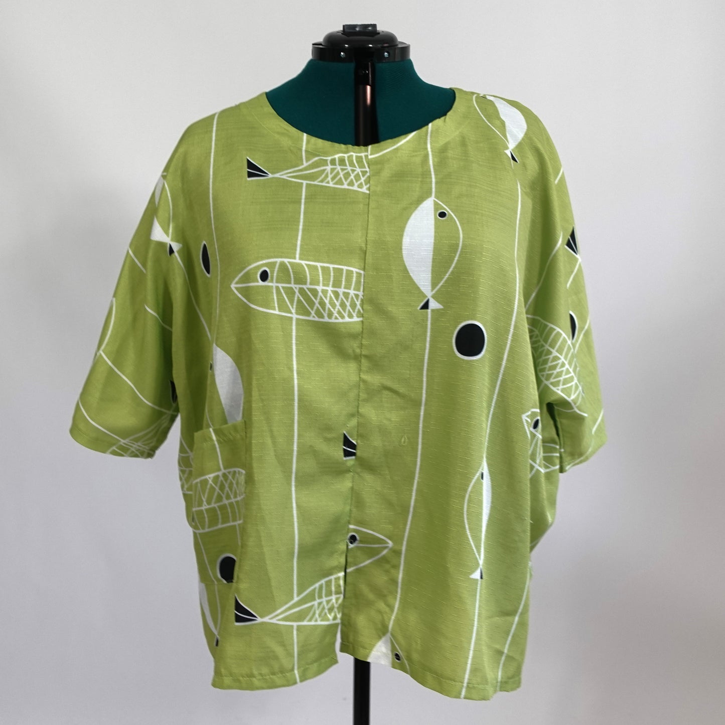 Vintage Green Fish Print Top