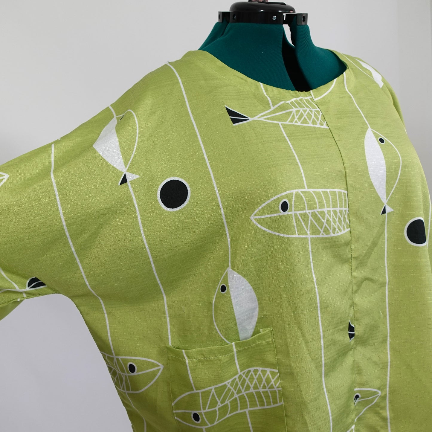 Vintage Green Fish Print Top
