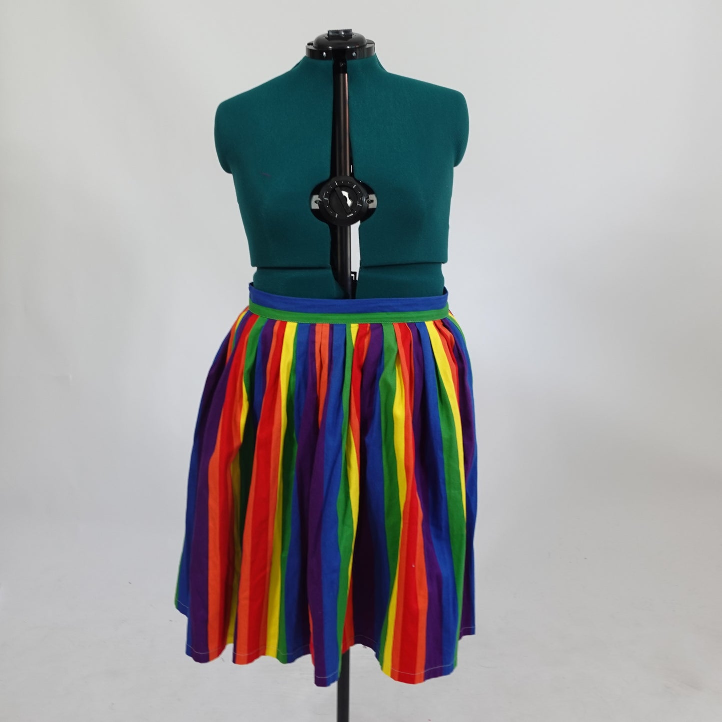 Pleated Rainbow Striped Knee Length Skirt