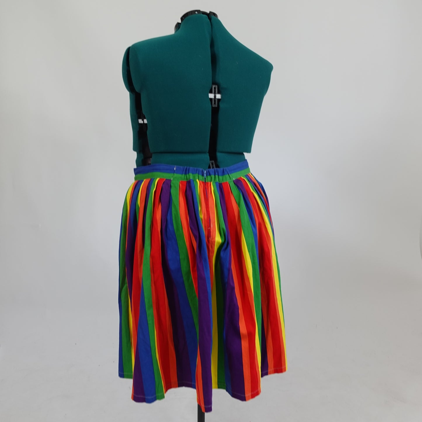 Pleated Rainbow Striped Knee Length Skirt