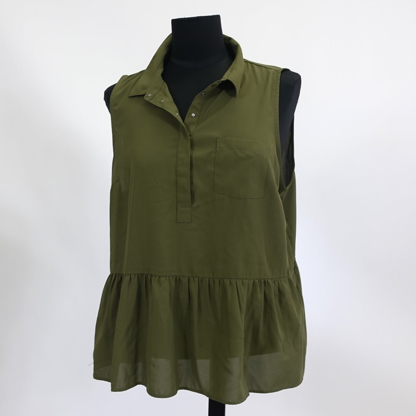 Olive Green Collared Peplum Top