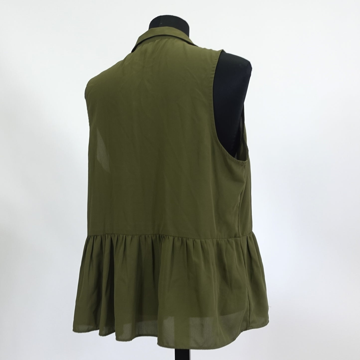Olive Green Collared Peplum Top
