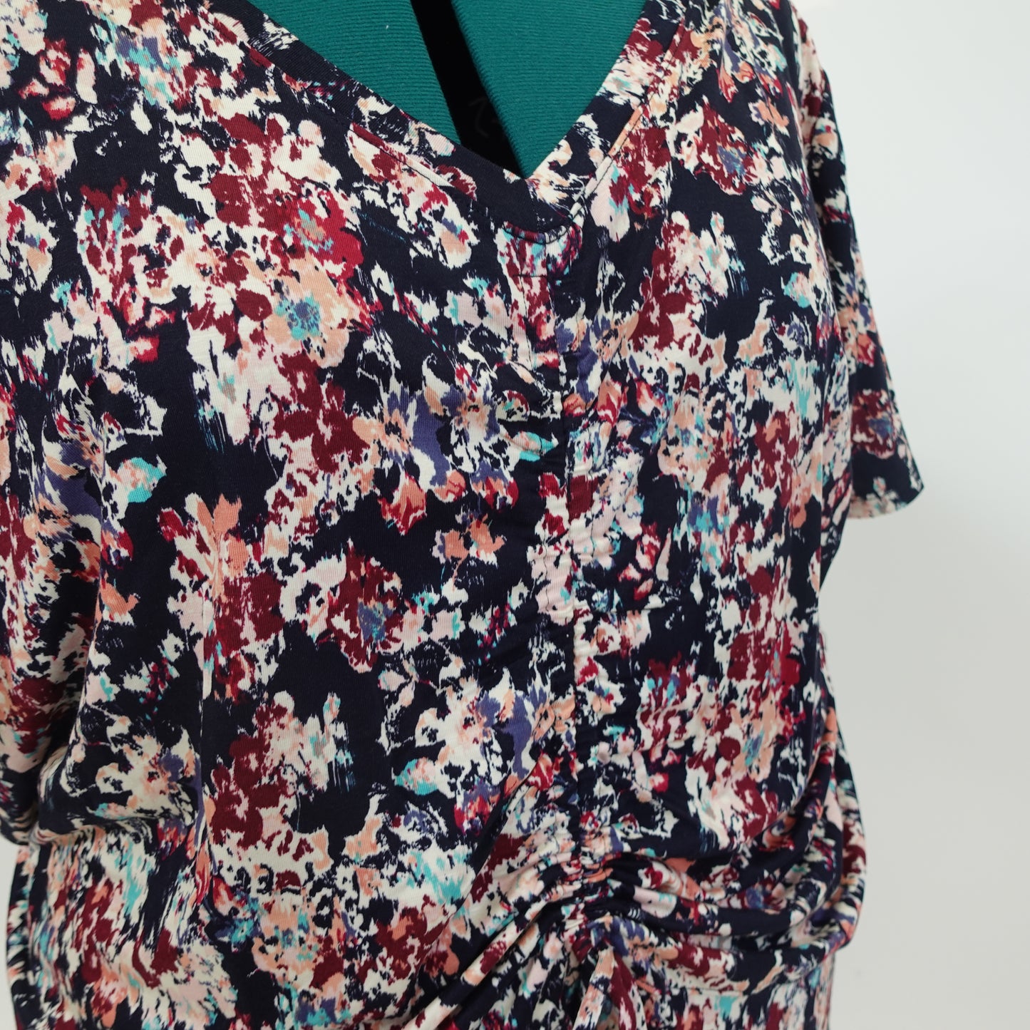 Navy and Floral Drawstring Top NWT