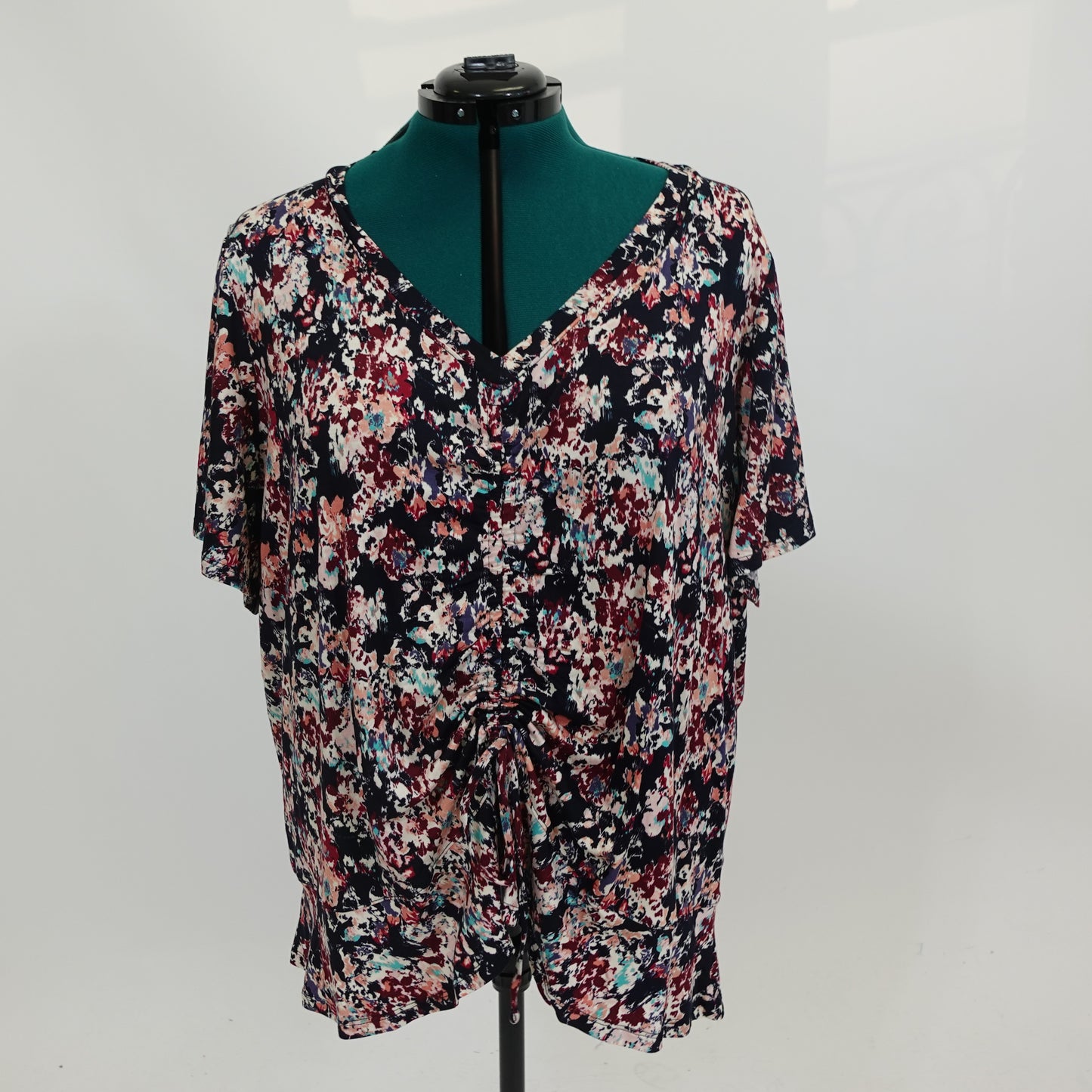 Navy and Floral Drawstring Top NWT