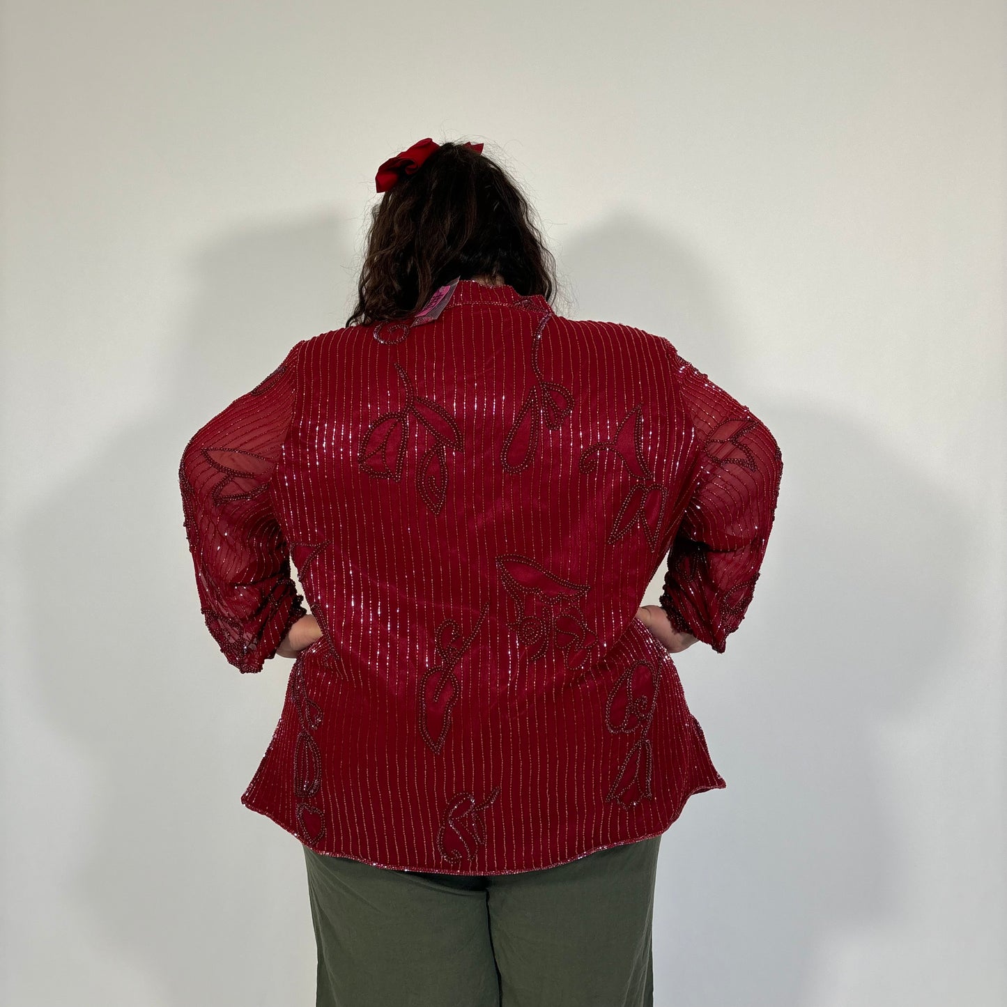 Vintage Berry Red Beaded Button Front Top NWT