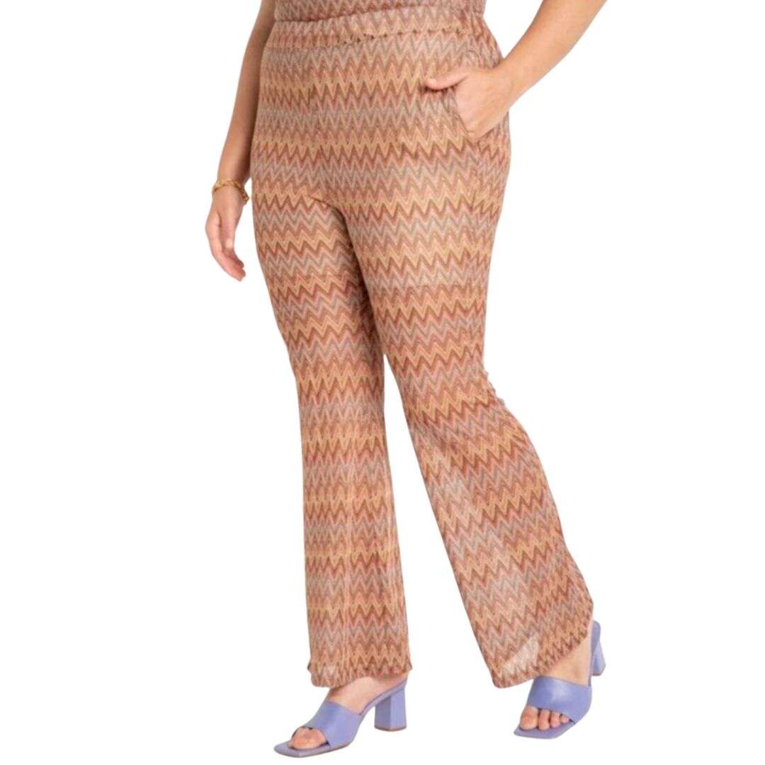 Chevron Patterned Mesh Flare Leg Pants