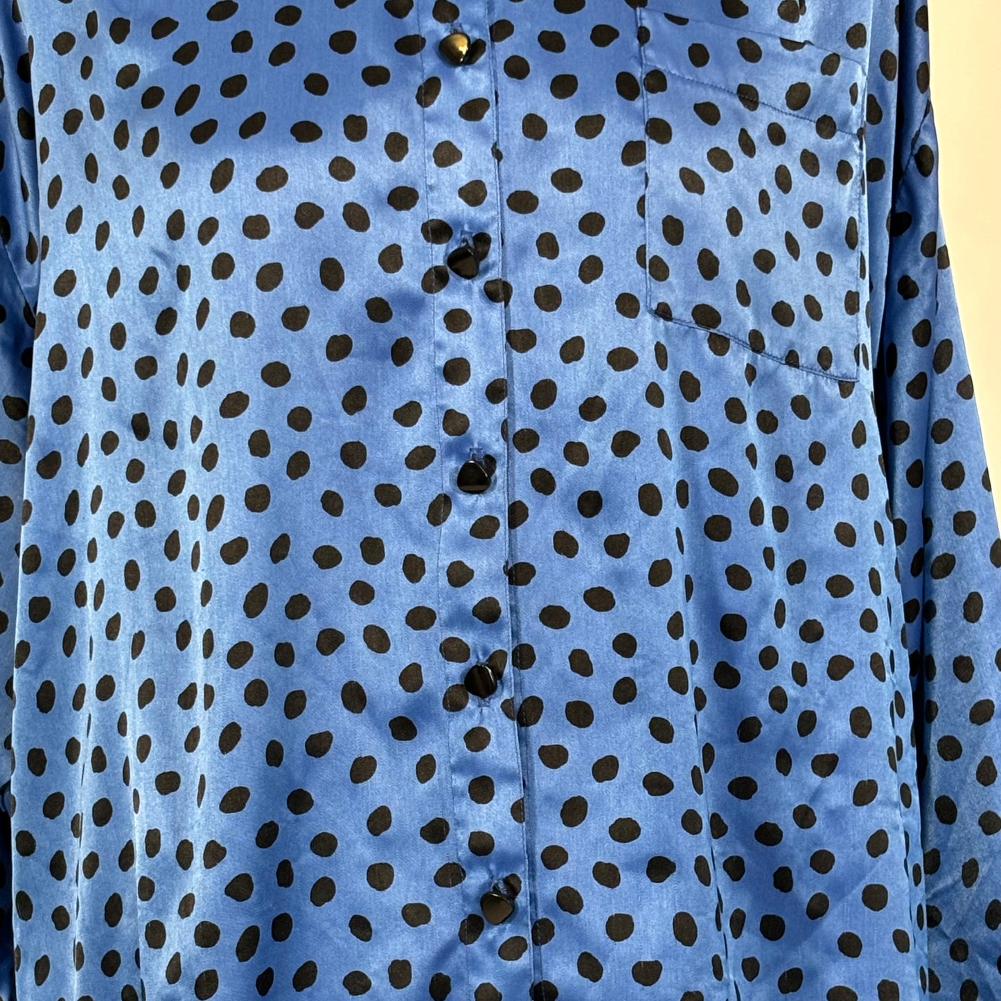 Vintage Blue and Black Polka Dot Button Up Top