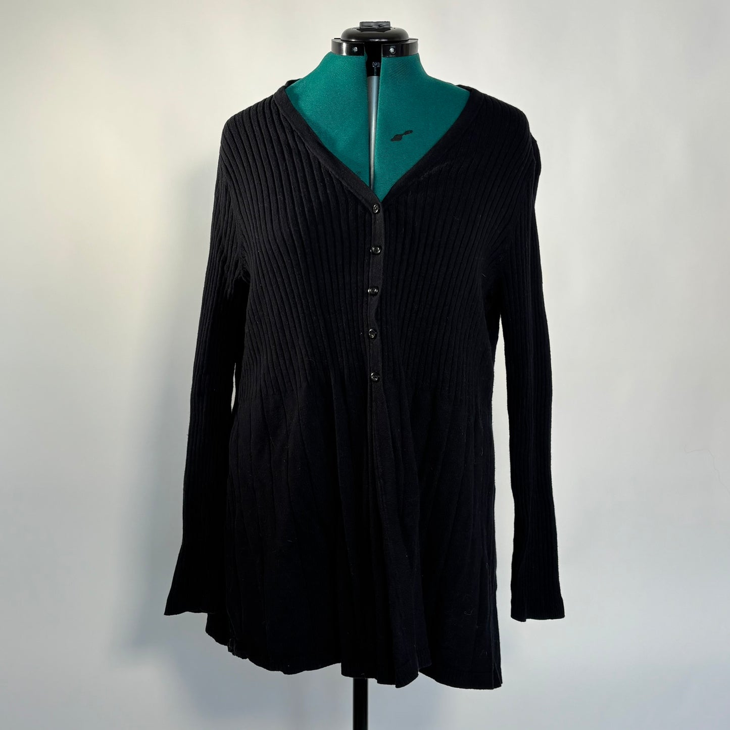 Black Ribbed Button Front Cardigan