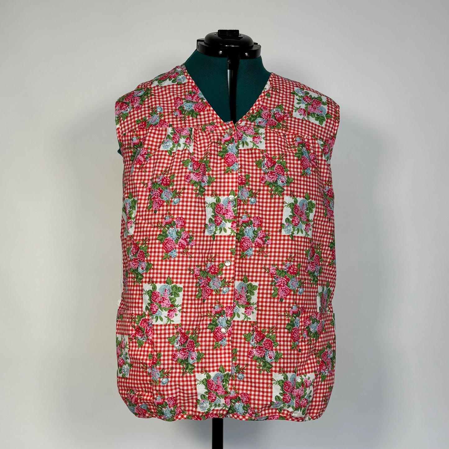 Vintage Red Plaid and Floral Vest