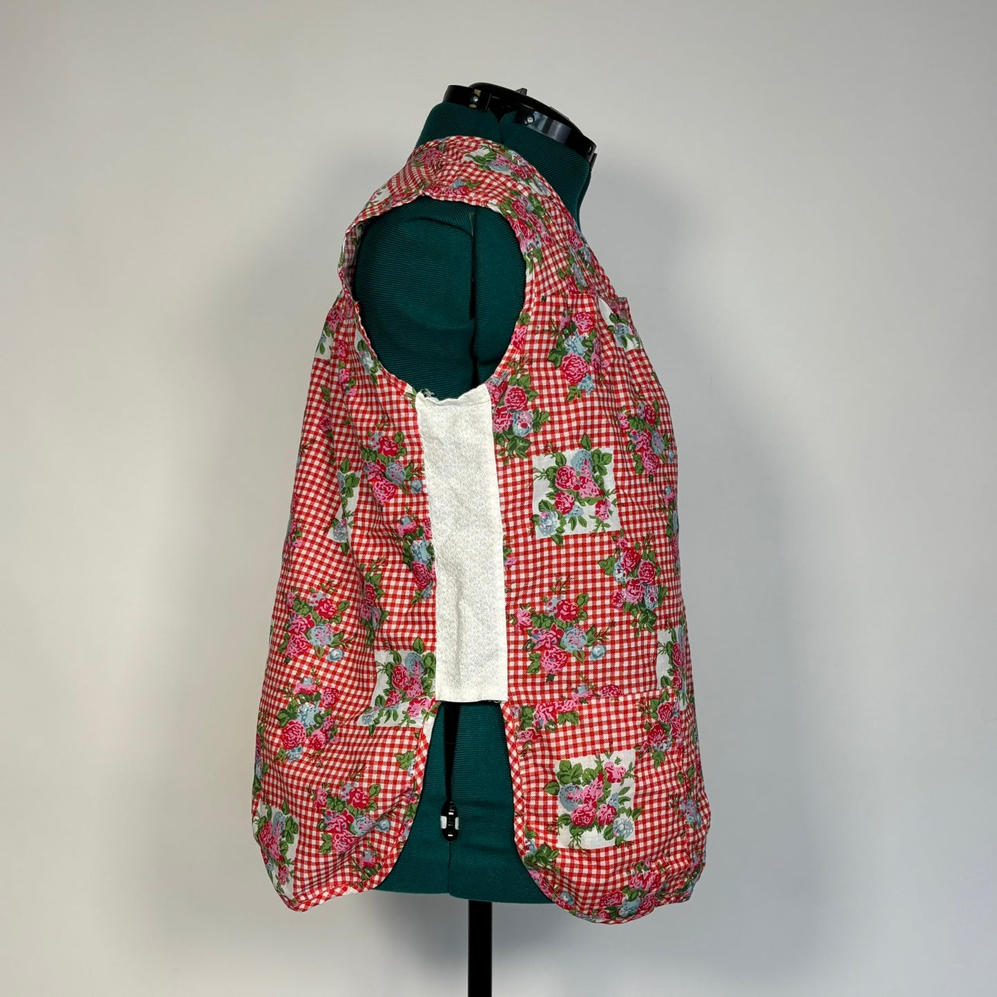 Vintage Red Plaid and Floral Vest