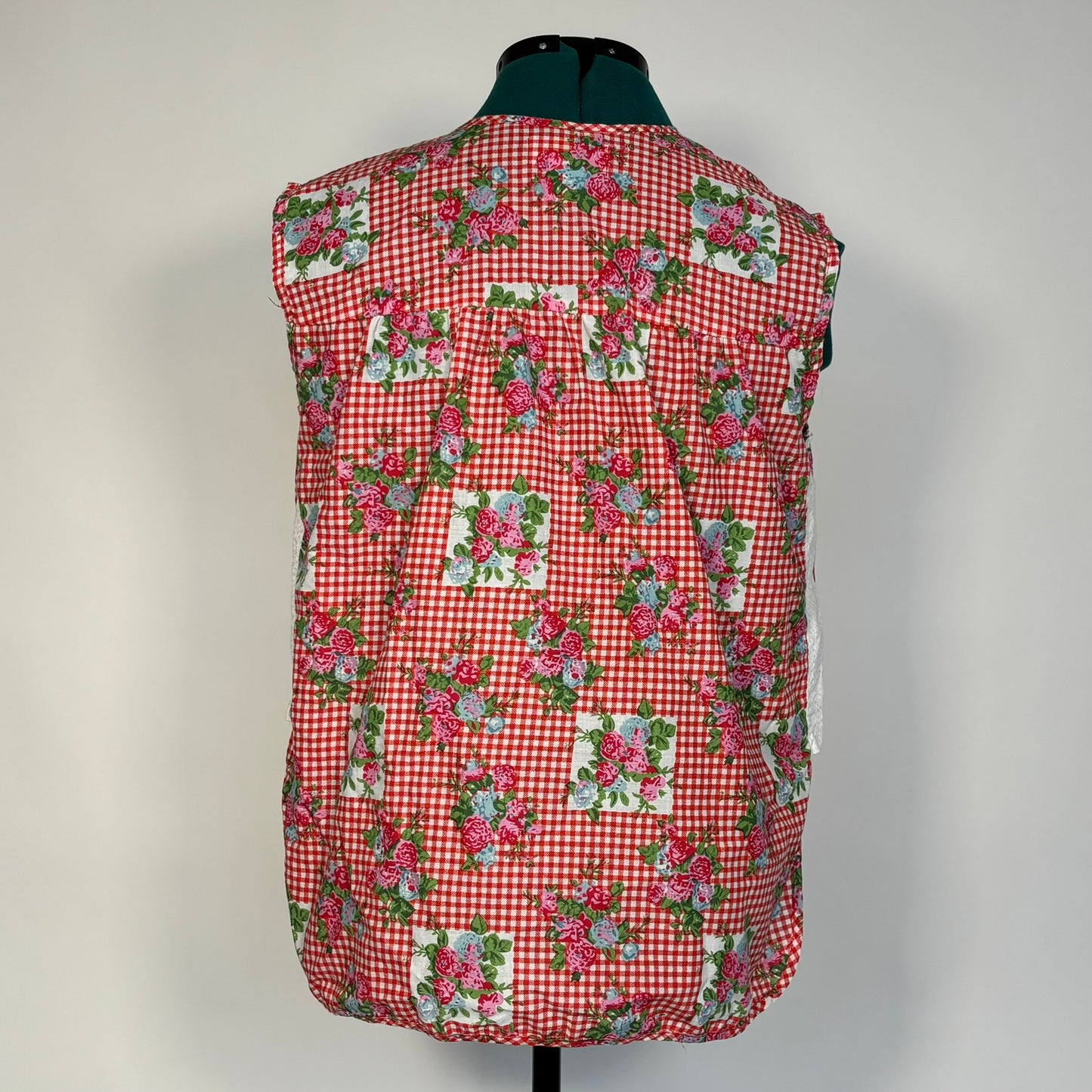 Vintage Red Plaid and Floral Vest