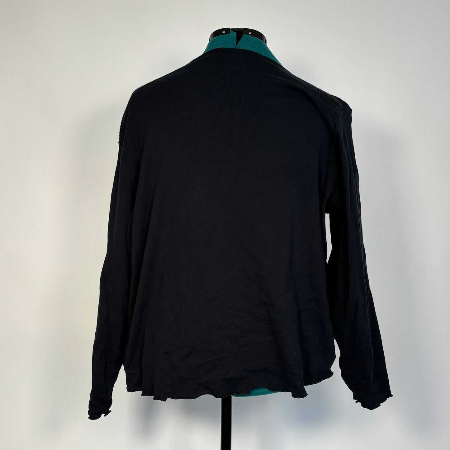 Black Long Sleeve Henley with Heart Shaped Buttons