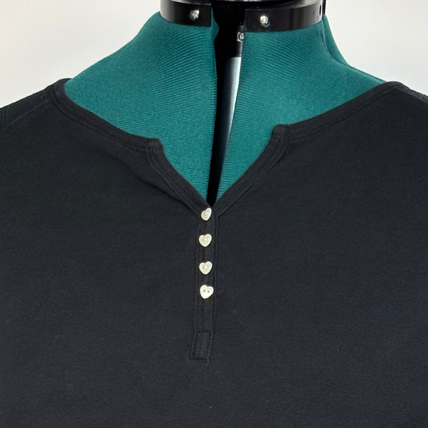 Black Long Sleeve Henley with Heart Shaped Buttons