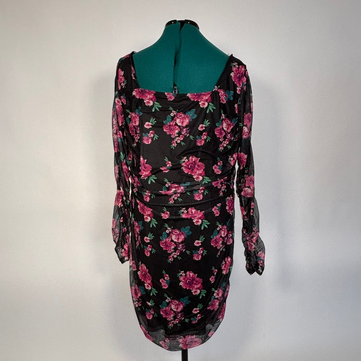 Black Floral Ruched Dress NWT