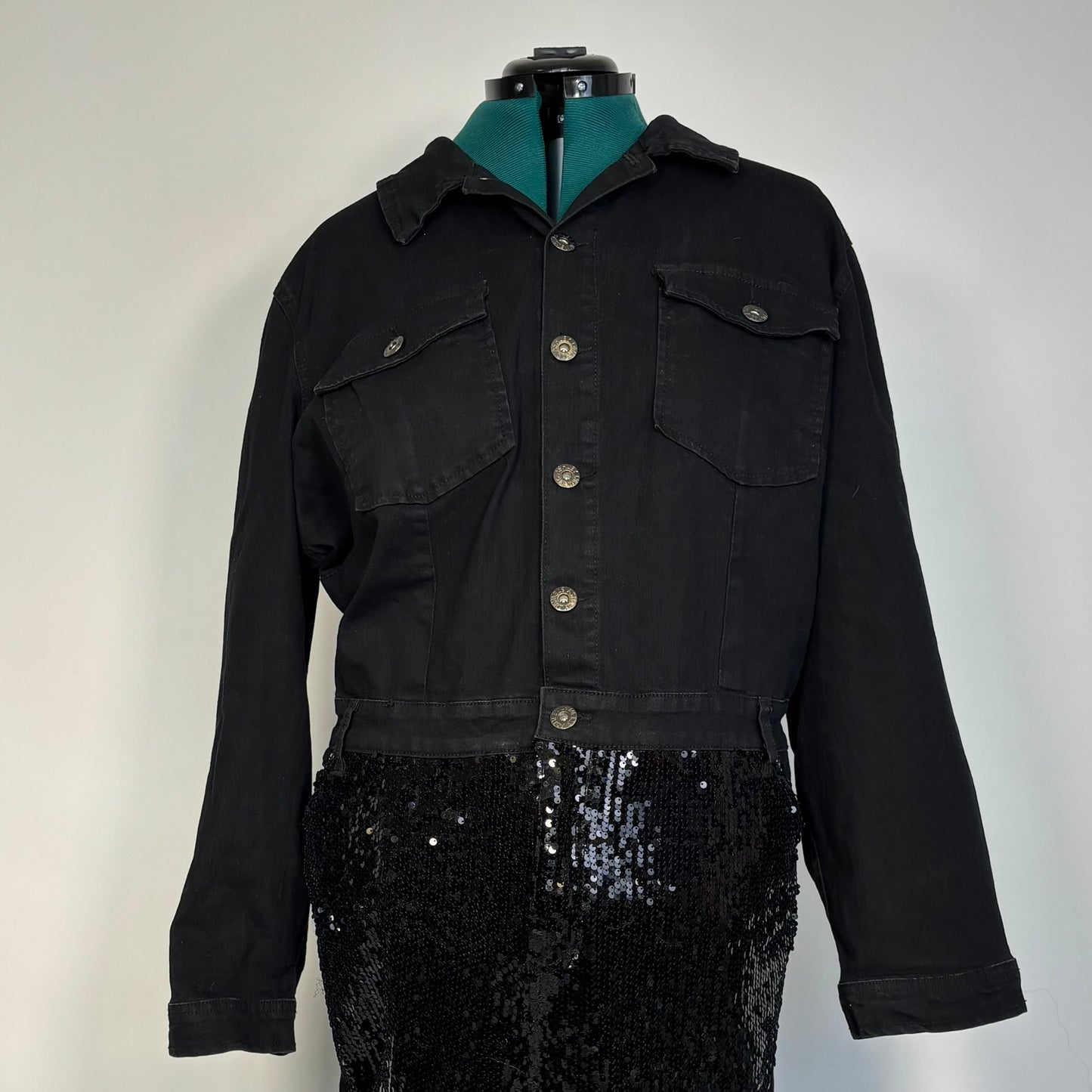 Black Denim and Sequin Boiler Suit