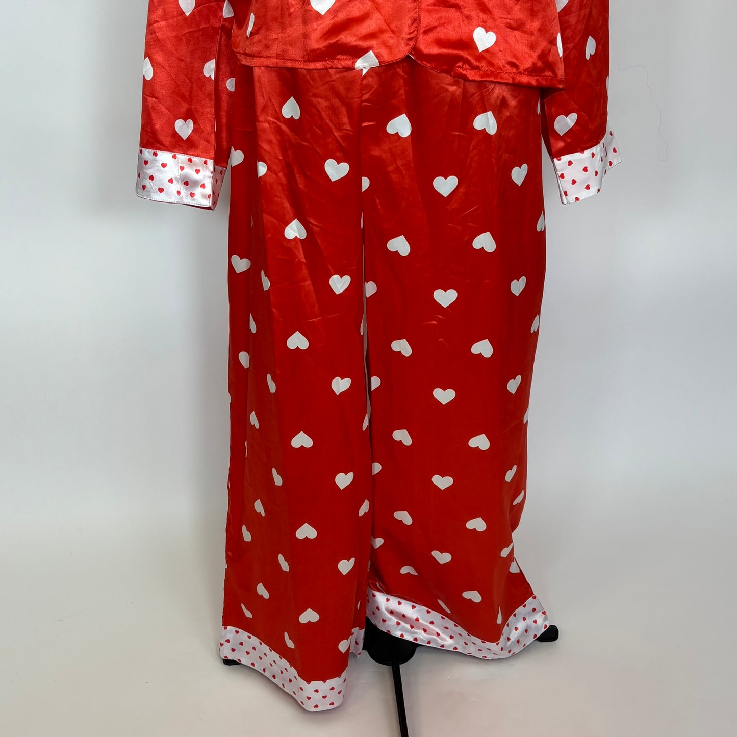 Red Satin Heart Print PJ Set NWT