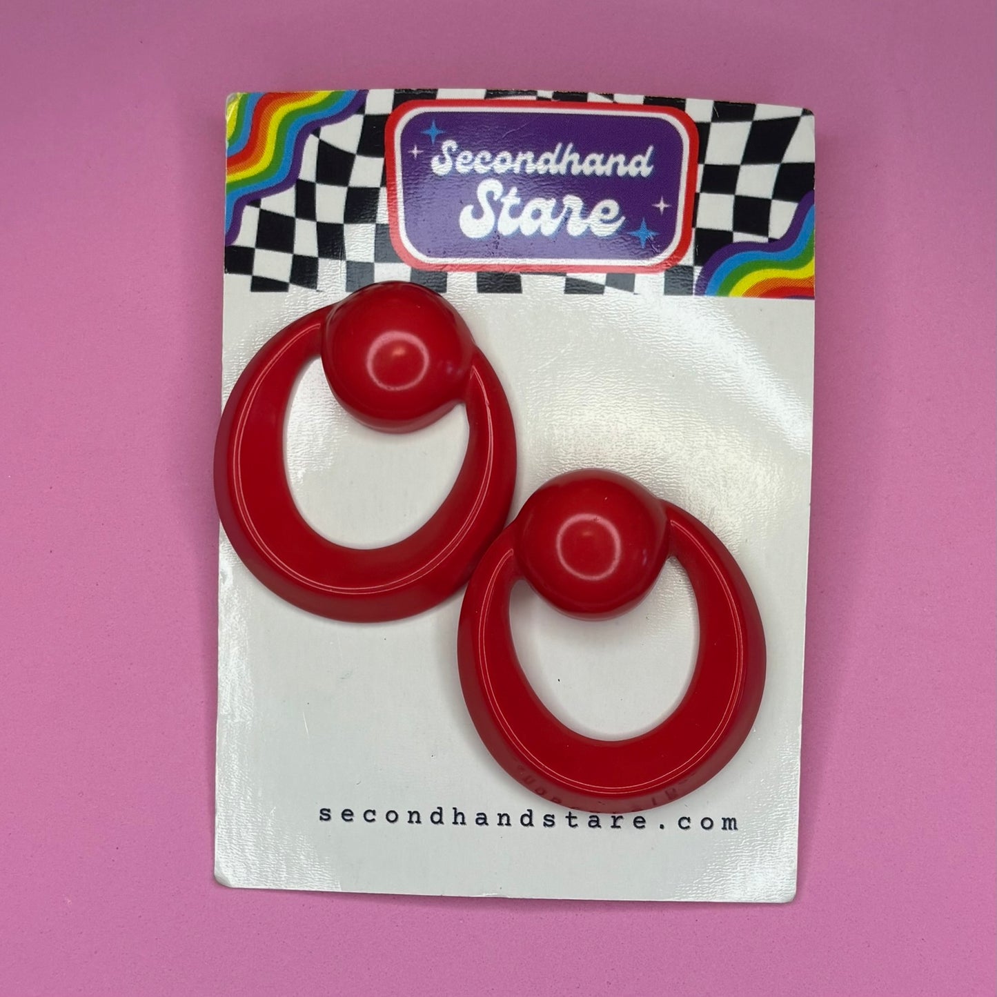 Vintage 80s Red Circle Earrings