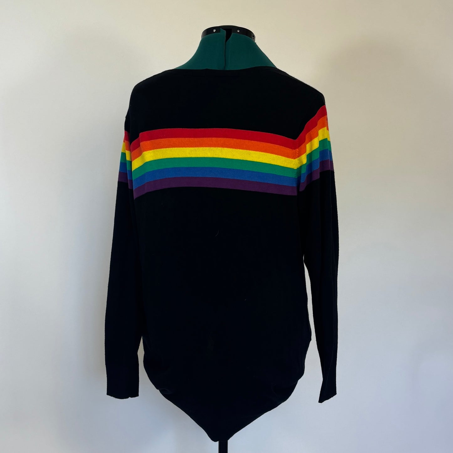 Torrid Black Cardigan Sweater with Rainbow Stripes