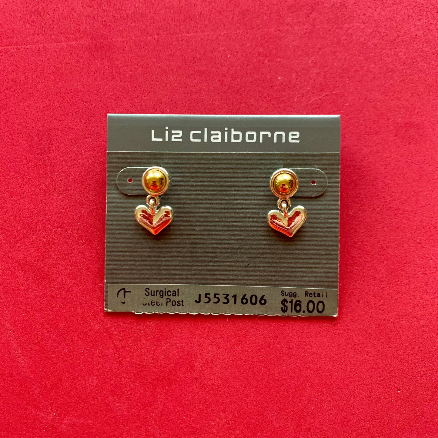 Vintage Deadstock Liz Claiborne Gold Heart Stud Earrings