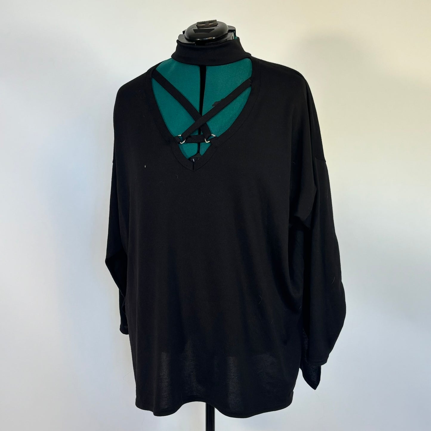 Boohoo Black Long Sleeve Mock Neck Top with Harness Detail