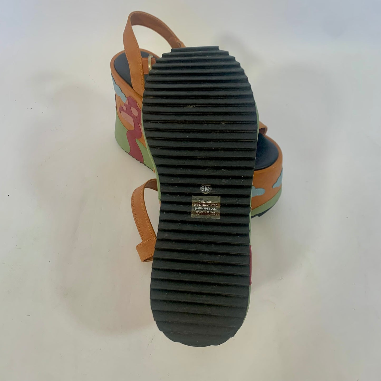 Mushroom Patchwork Faux Leather Platform Sandals (Size 9)