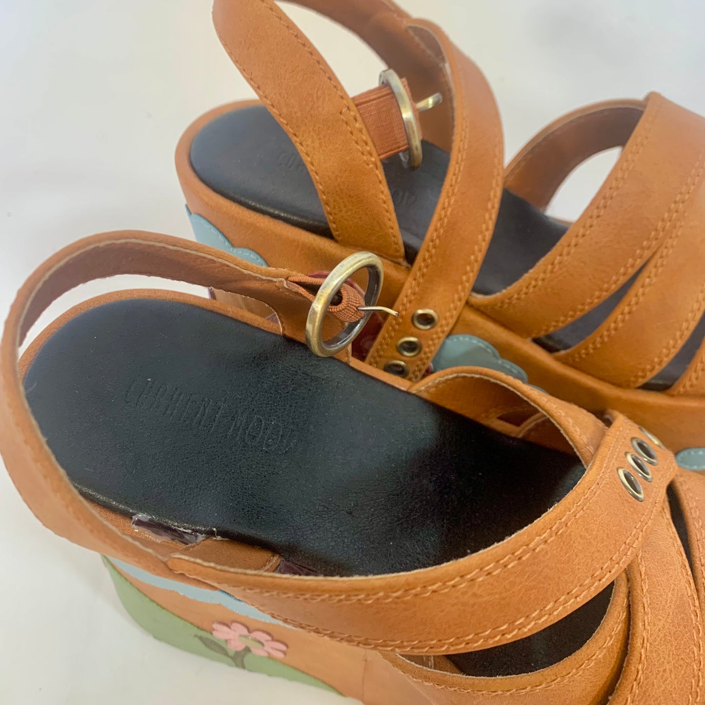 Mushroom Patchwork Faux Leather Platform Sandals (Size 9)