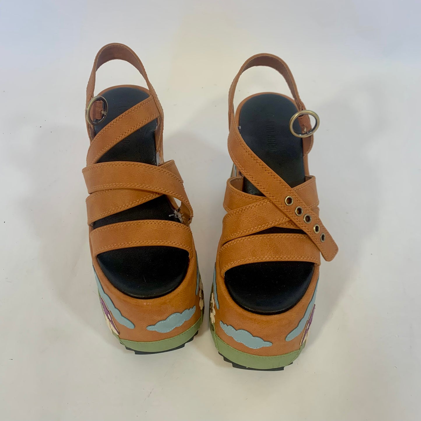Mushroom Patchwork Faux Leather Platform Sandals (Size 9)