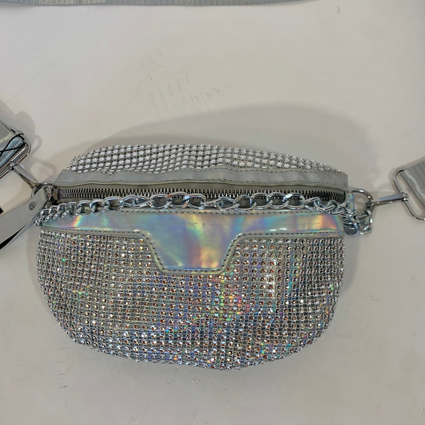 Silver and Holo Rhinestone Fanny Pack