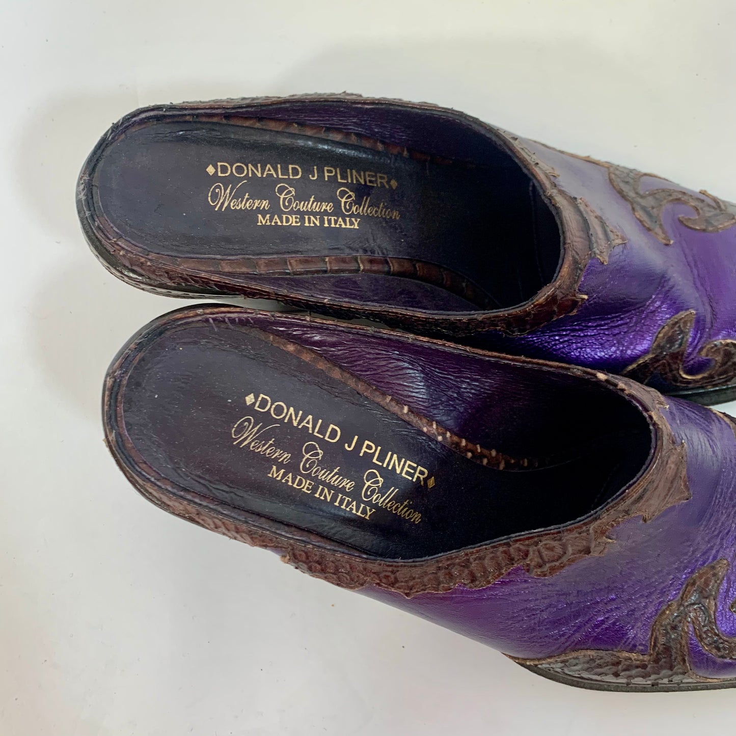 Sz 9 Vintage Donald J. Pliner Purple Leather Western Heeled Mules