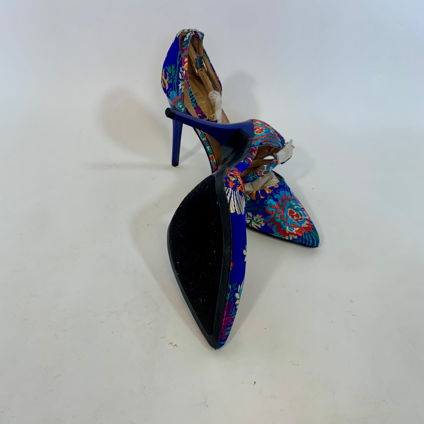 Sz 9 Vintage Rouge Blue Floral Brocade Heels
