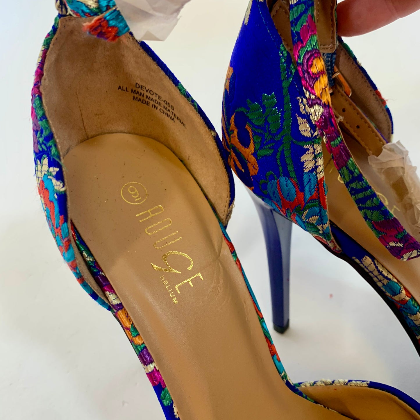 Sz 9 Vintage Rouge Blue Floral Brocade Heels