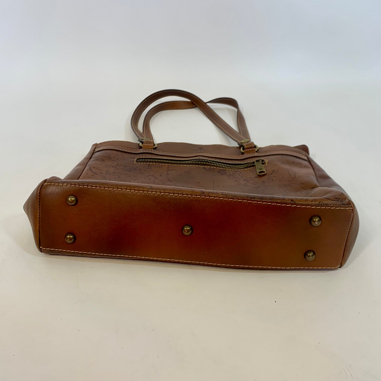 Vintage Patricia Nash Signature Map Collection Tote in Riot Rust Brown Leather